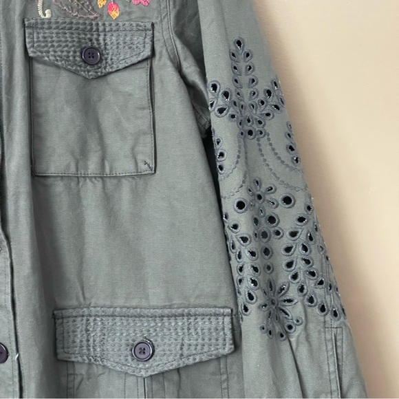 Johnny Was Workshop Violette Eyelet Embroidered Military Jacket size XL - Picture 7 of 13